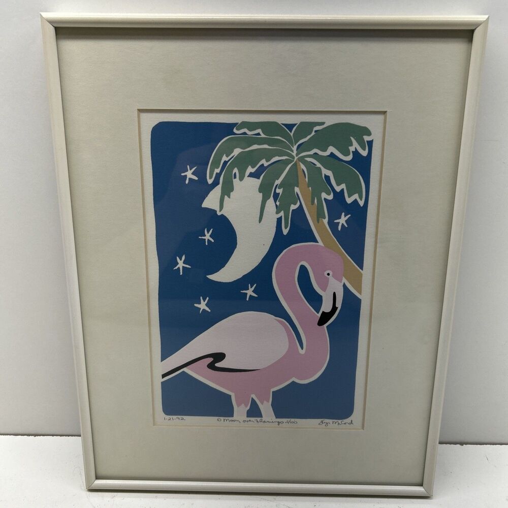 VTG Suzi McLeod Signed 11X14 Limited‎ Edition Serigraph Moon Over Flamingo 2/100